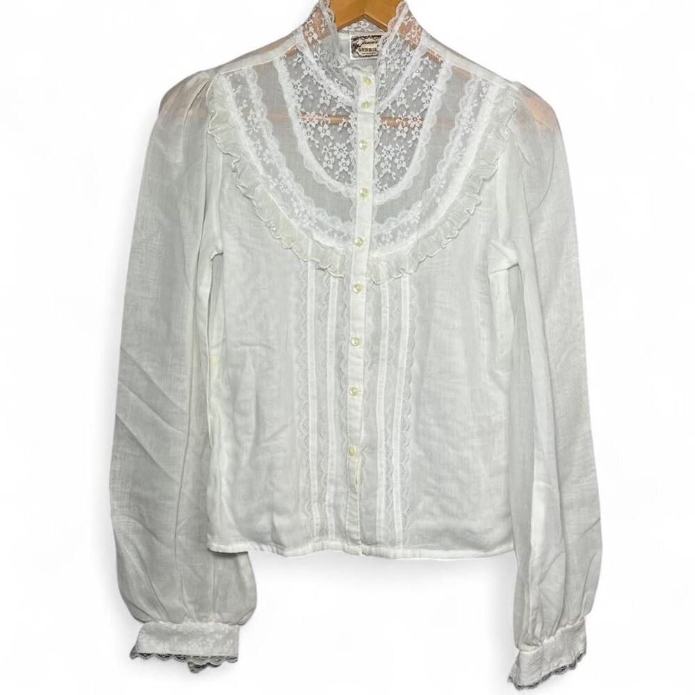 Vtg Gunne Sax Jessica's Lace Floral Blouse Sheer Layered Piece Boho Fairycore